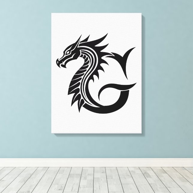 Dragon Styled Letter G, Dragon Alphabet, Monogram Canvas Print (Insitu(Wood Floor))