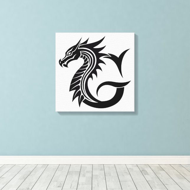 Dragon Styled Letter G, Dragon Alphabet, Monogram Canvas Print (Insitu(Wood Floor))