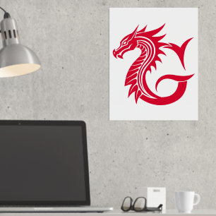 Dragon Styled Letter G, Dragon Alphabet, Monogram Foil Prints
