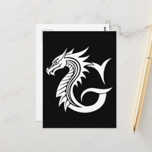 Dragon Styled Letter G, Dragon Alphabet, Monogram Postcard