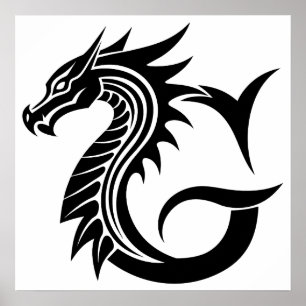 Dragon Styled Letter G, Dragon Alphabet, Monogram Poster