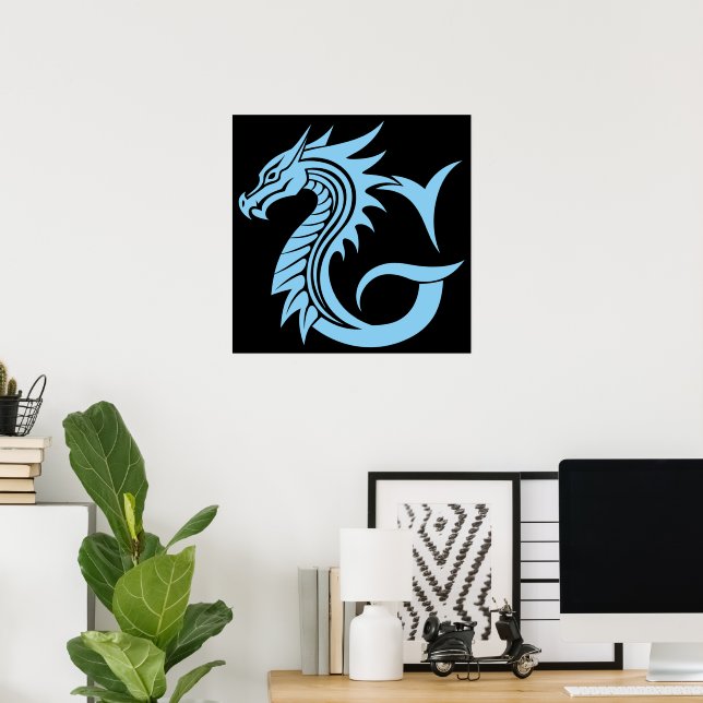Dragon Styled Letter G, Dragon Alphabet, Monogram Poster (Home Office)