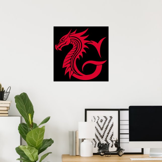 Dragon Styled Letter G, Dragon Alphabet, Monogram Poster (Home Office)