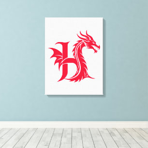 Dragon Styled Letter H, Dragon Alphabet, Monogram Canvas Print