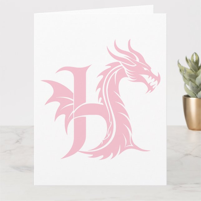 Dragon Styled Letter H, Dragon Alphabet, Monogram Card (Small Plant)