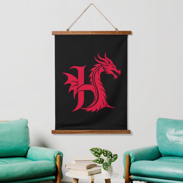 Dragon Styled Letter H, Dragon Alphabet, Monogram Hanging Tapestry (Living Room)