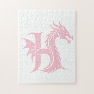 Dragon Styled Letter H, Dragon Alphabet, Monogram Jigsaw Puzzle