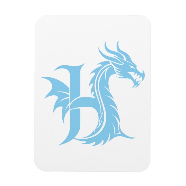 Dragon Styled Letter H, Dragon Alphabet, Monogram Magnet (Vertical)