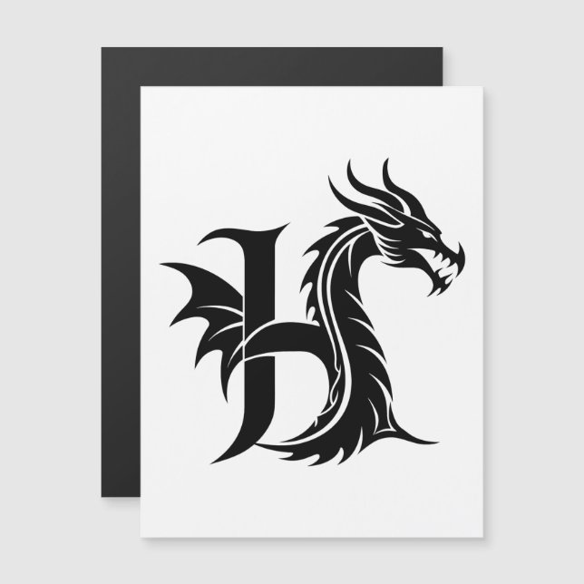 Dragon Styled Letter H, Dragon Alphabet, Monogram Magnetic Invitation (Front/Back)