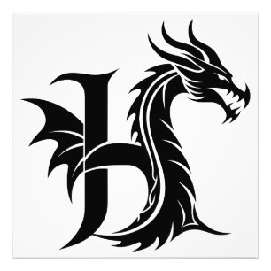 Dragon Styled Letter H, Dragon Alphabet, Monogram Photo Print