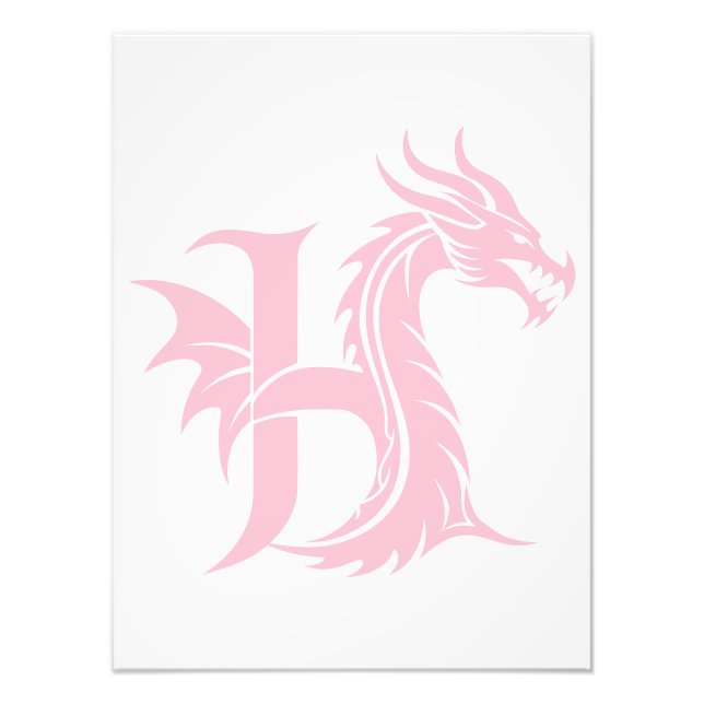 Dragon Styled Letter H, Dragon Alphabet, Monogram Photo Print (Front)