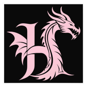 Dragon Styled Letter H, Dragon Alphabet, Monogram Photo Print