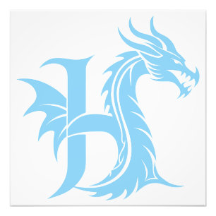 Dragon Styled Letter H, Dragon Alphabet, Monogram Photo Print