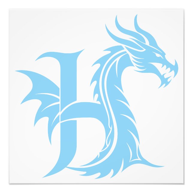 Dragon Styled Letter H, Dragon Alphabet, Monogram Photo Print (Front)