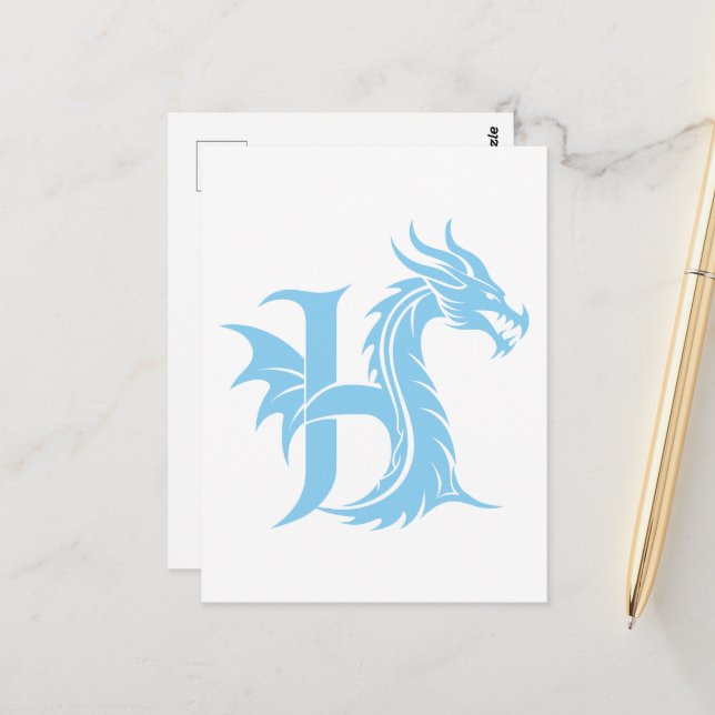 Dragon Styled Letter H, Dragon Alphabet, Monogram Postcard (Front/Back In Situ)