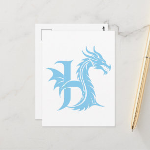 Dragon Styled Letter H, Dragon Alphabet, Monogram Postcard