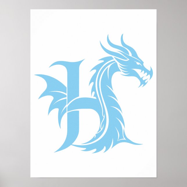 Dragon Styled Letter H, Dragon Alphabet, Monogram Poster (Front)
