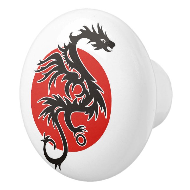Dragon Sun - black red white + your ideas Ceramic Knob (Right)