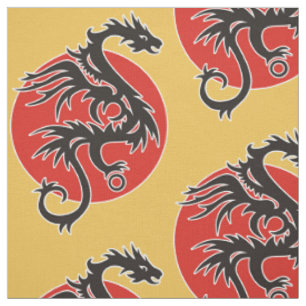 Dragon Sun - black red white + your ideas Fabric