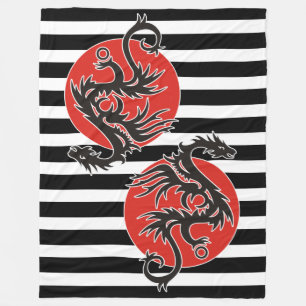 Dragon Sun - black red white + your ideas Fleece Blanket