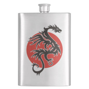 Dragon Sun - black red white + your ideas Hip Flask