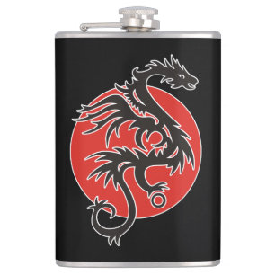 Dragon Sun - black red white + your ideas Hip Flask