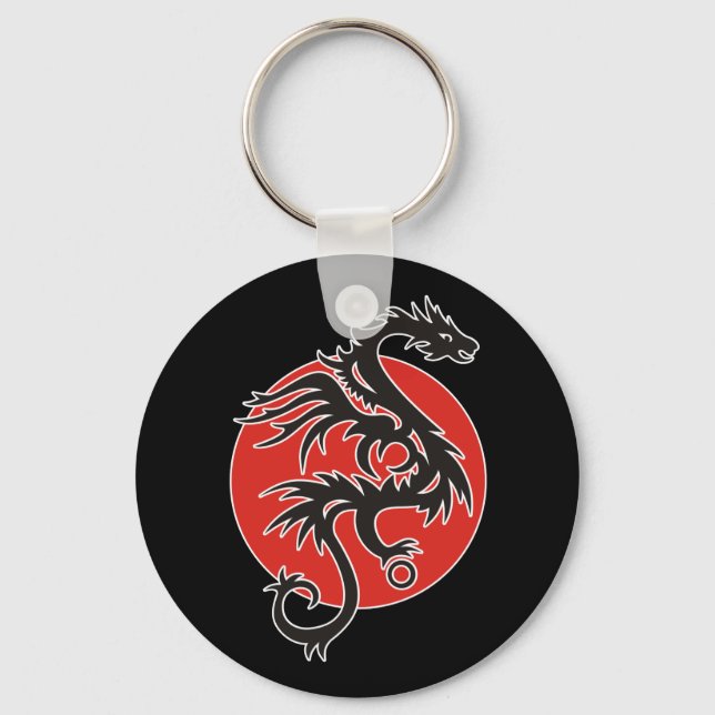 Dragon Sun - black red white + your ideas Key Ring (Front)