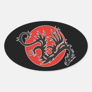 Dragon Sun - black red white + your ideas Oval Sticker