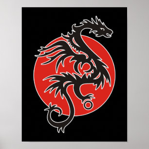 Dragon Sun - black red white + your ideas Poster