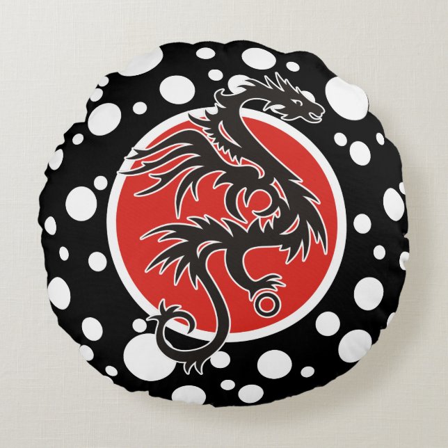 Dragon Sun - black red white + your ideas Round Cushion (Front)