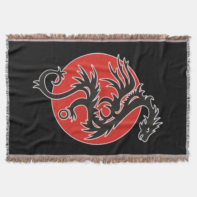 Dragon Sun - black red white + your ideas Throw Blanket (Front)