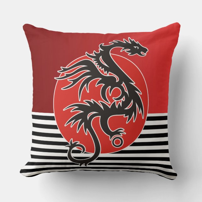 Dragon Sun Power - black red white + your ideas Cushion (Front)