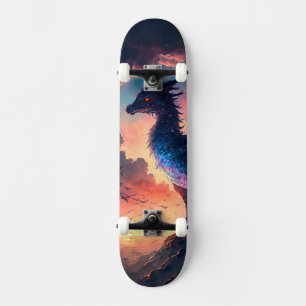 Dragon Sunset with Orange and Purple Hues Skateboard