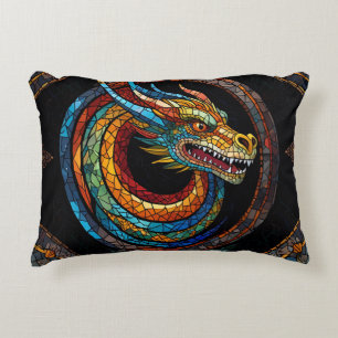 Dragon Swirl in multi coloured mosaic design Decorative Cushion