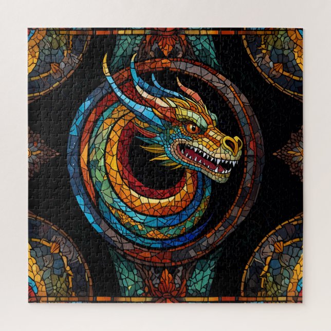 Dragon Swirl in multi coloured mosaic design Jigsaw Puzzle (Vertical)