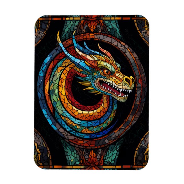 Dragon Swirl in multi coloured mosaic design Magnet (Vertical)