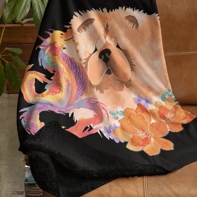 DRAGON-TALEZ CHOW Year of the Dragon Sherpa Blanket (A soft smooth velour front  prints rich and vibrant. Easy to wash and dry.  )