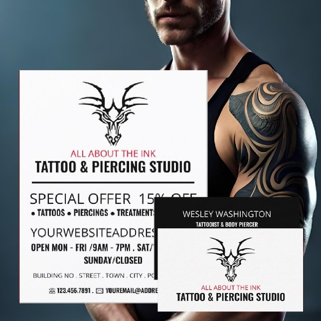 Dragon Tattoo, Tattoo & Body Piercing Studio Flyer (Creator Uploaded)