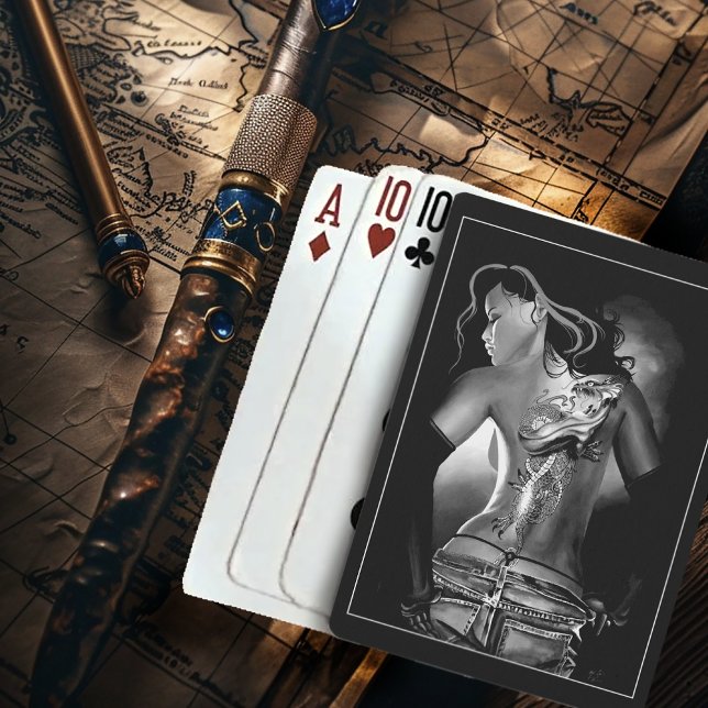 Dragon Tattoo Woman Black white Playing Cards (Creator Uploaded)