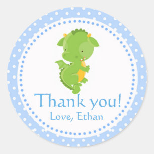 Dragon Thank you Label Sticker Green Blue