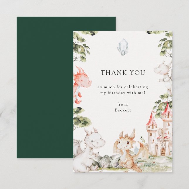 Dragon Theme Birthday Party Thank You Card (Front/Back)