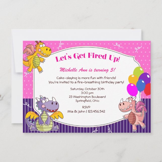 Dragon Theme for Girl's Birthday Invitation (Front)
