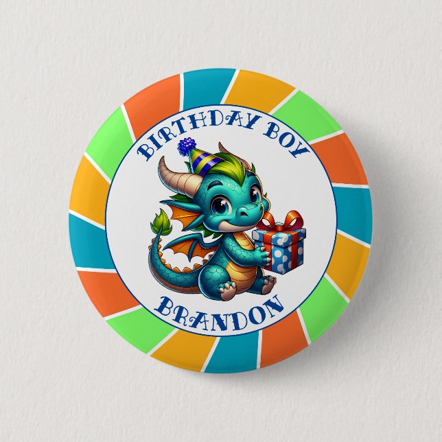 Dragon Themed Birthday Boy 6 Cm Round Badge (Front)