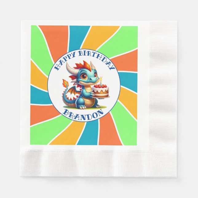 Dragon Themed Boy's Birthday Party Napkin (Front)