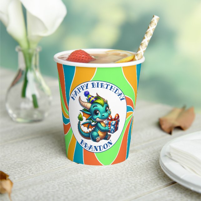 Dragon Themed Boy's Birthday Party Paper Cups (Insitu)