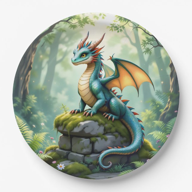 Dragon Themed Boy's Birthday Party Paper Plate (Front)