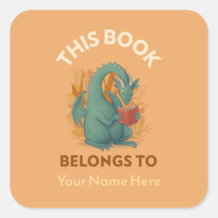 Dragon This belongs to Bookplates Square Sticker