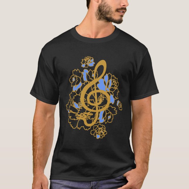 Dragon Treble Clef  Peonies Music Custom  Shirt (Front)