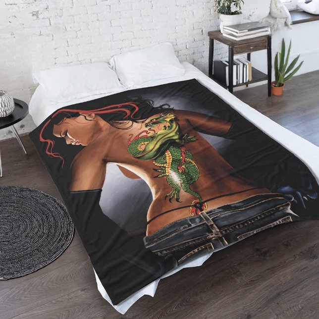 Dragon Tribal Woman Fleece Blanket (Creator Uploaded)