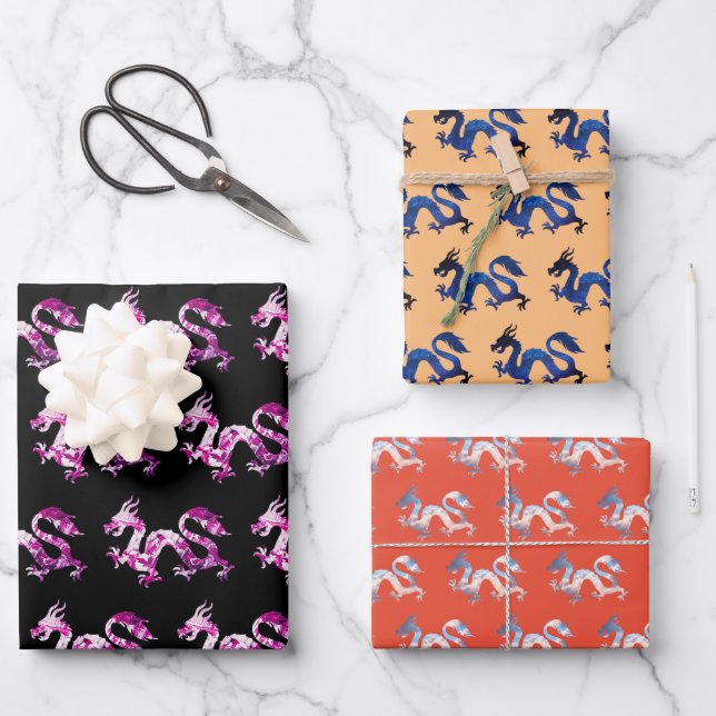 Dragon Trio Wrapping Paper Sheet (Front)